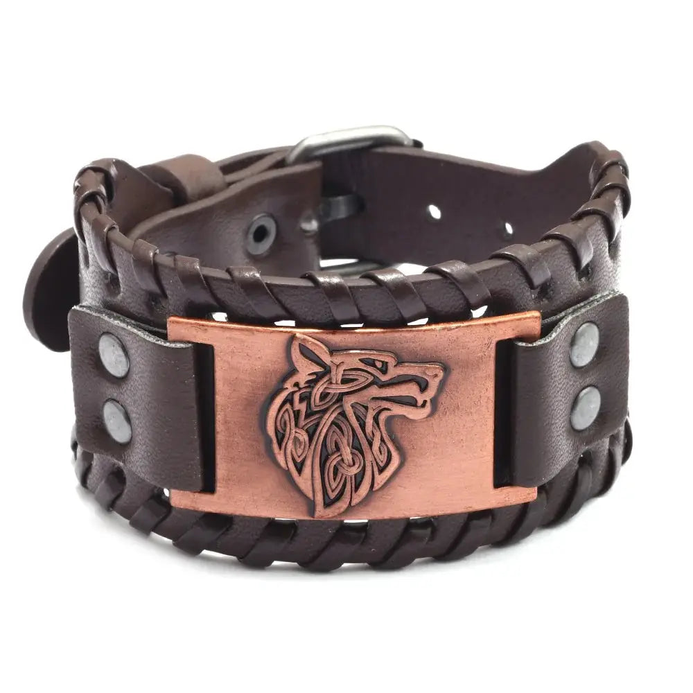 Vargbound Leather Cuff – Viking Wolf Bracelet with Metal Detail