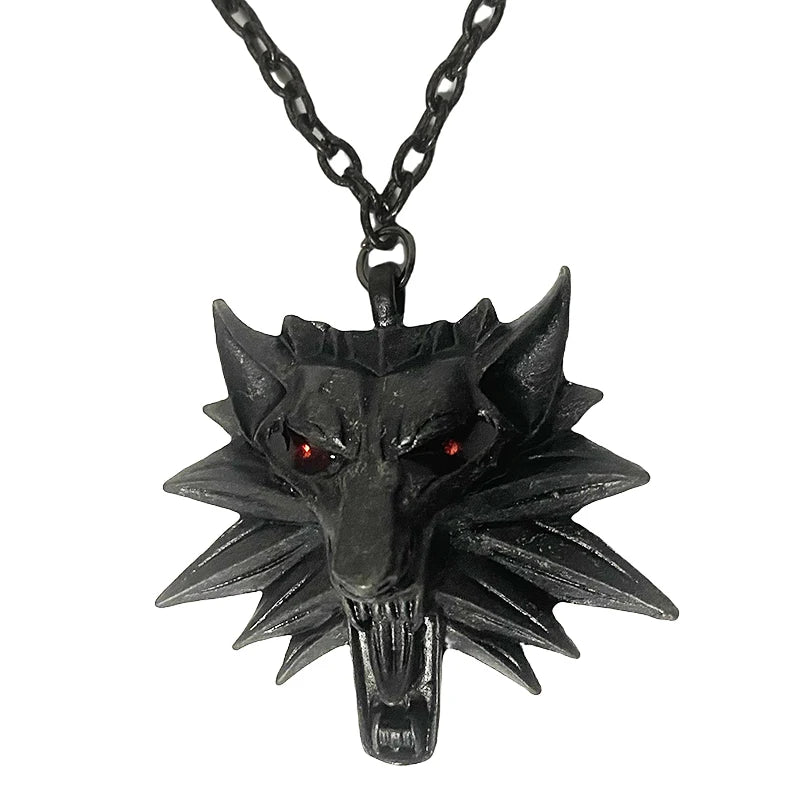 Wizard Wolf Medallion – Pendant Necklace with Red or Black Eyes