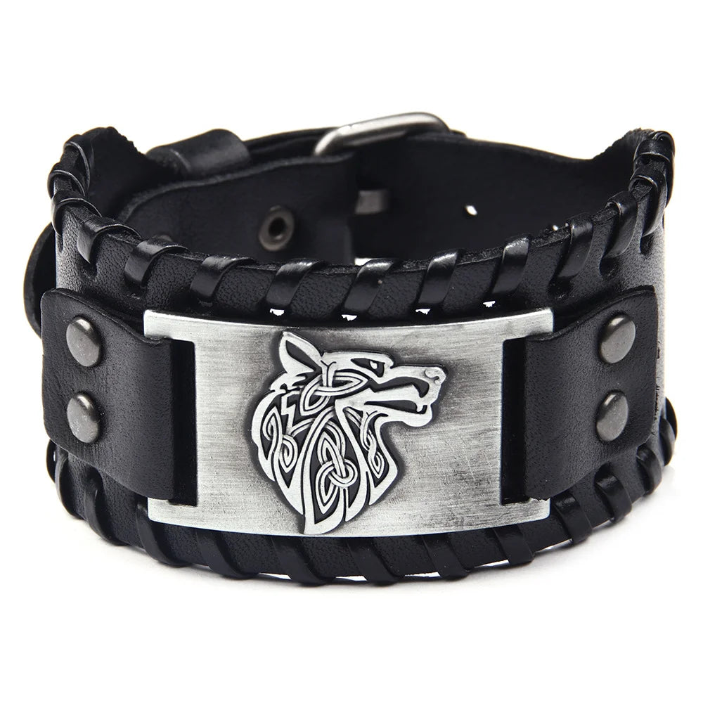 Vargbound Leather Cuff – Viking Wolf Bracelet with Metal Detail