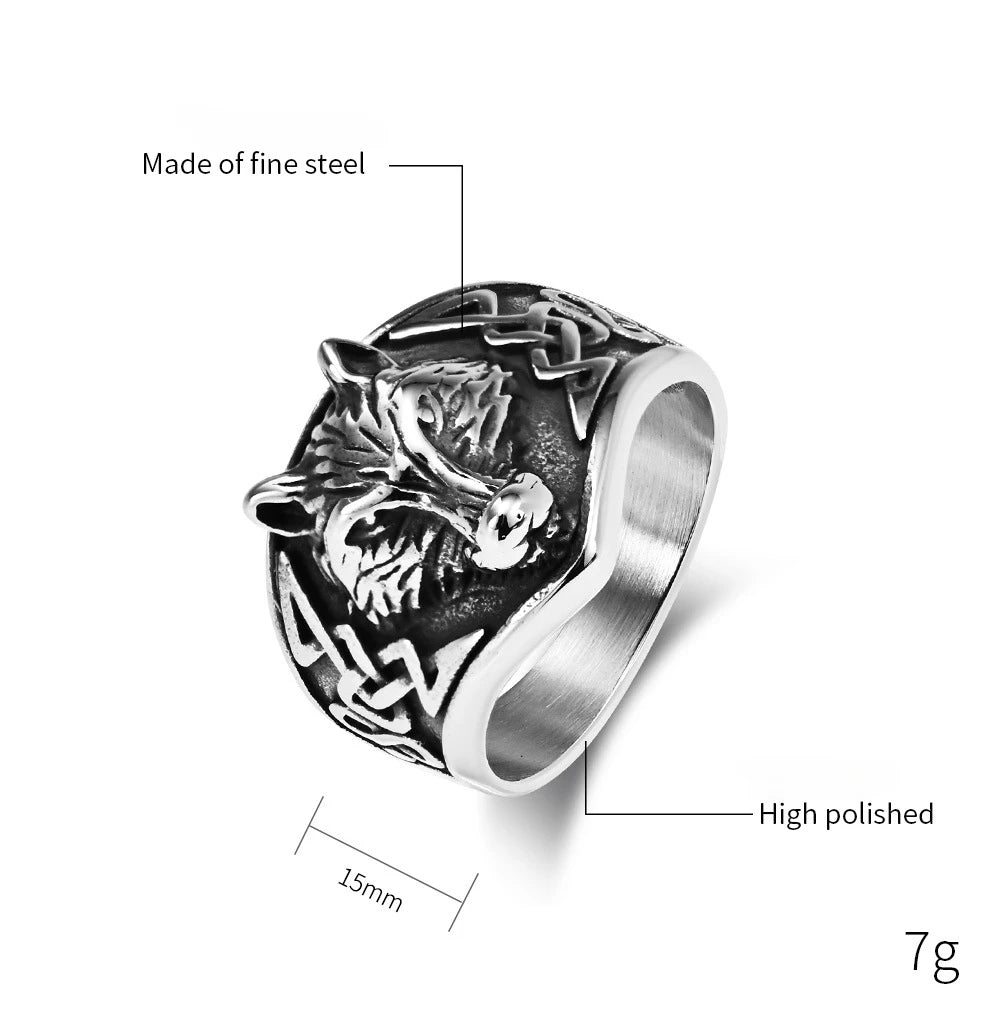 Fenrir’s Mark – Norse Viking Wolf Head Ring