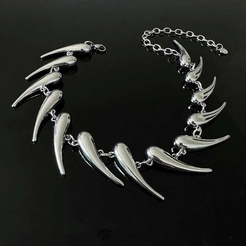 Ironfang Choker – Stainless Steel Rivet Chain with Wolf Tooth Detail