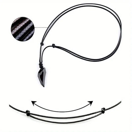 Black leather necklace with a pendant on a white background