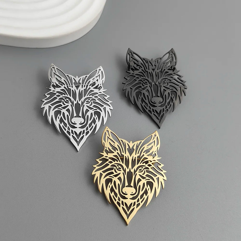 Gold Howl Brooch – 18K Plated Hollow Wolf Head Pin