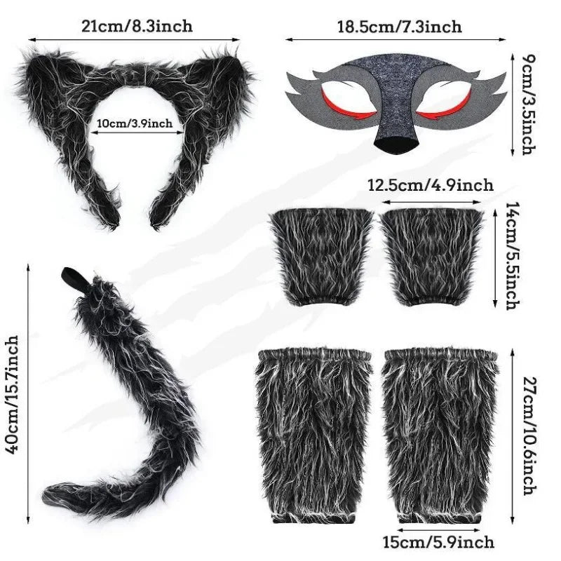 Moonpup Wolf Costume Set | Girls' Cosplay Outfit with Ears, Skirt, Tail, Mask & Warmers