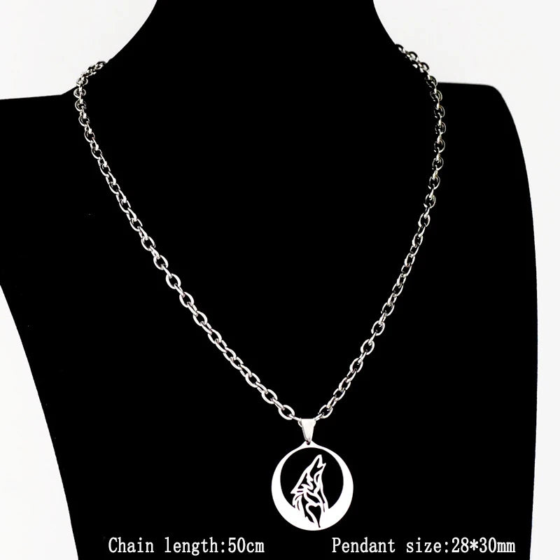 Lunar Howl Pendant – Stainless Steel Wolf Necklace