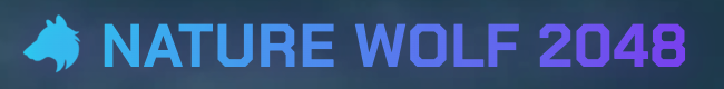 Logo with 'NATURE WOLF 2048' text in blue and purple on a dark background