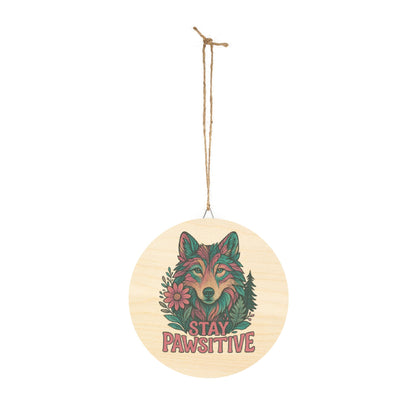 "Stay Pawsitive" Wolf Sign | Baltic Birch Wall Decor