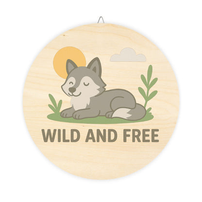 "Wild and Free" - Baby Wolf Sign | Baltic Birch Wall Decor