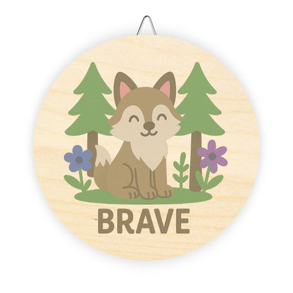 "Brave Sign" - Baby Wolf Sign | Baltic Birch Wall Decor