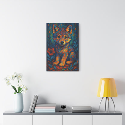 Twilight Bloom Pup | Nature Wolf Canvas Wall Art