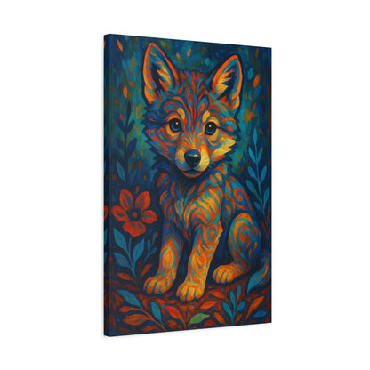 Twilight Bloom Pup | Nature Wolf Canvas Wall Art