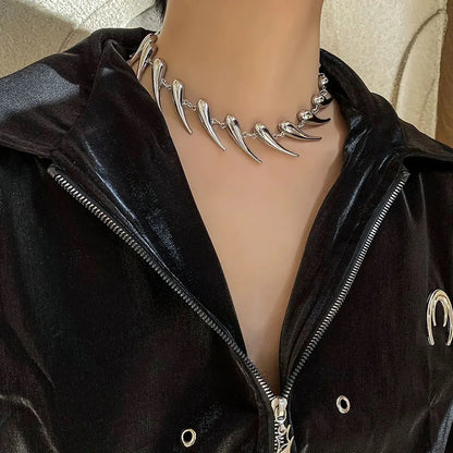 Ironfang Choker – Stainless Steel Rivet Chain with Wolf Tooth Detail