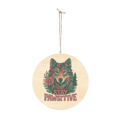 "Stay Pawsitive" Wolf Sign | Baltic Birch Wall Decor