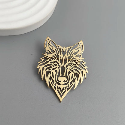 Gold Howl Brooch – 18K Plated Hollow Wolf Head Pin