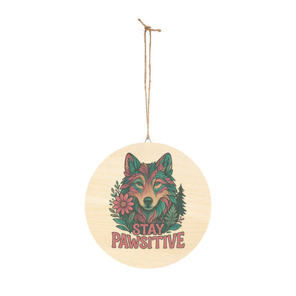 "Stay Pawsitive" Wolf Sign | Baltic Birch Wall Decor