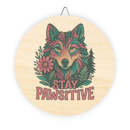 "Stay Pawsitive" Wolf Sign | Baltic Birch Wall Decor