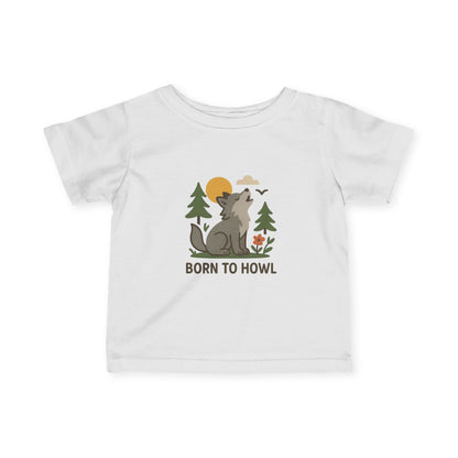 Kid's White t-shirt with a wolf graphic and 'Born to Howl' text on a white background