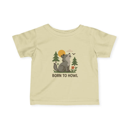 Kid's t-shirt with a wolf graphic and 'Born to Howl' text on a white background