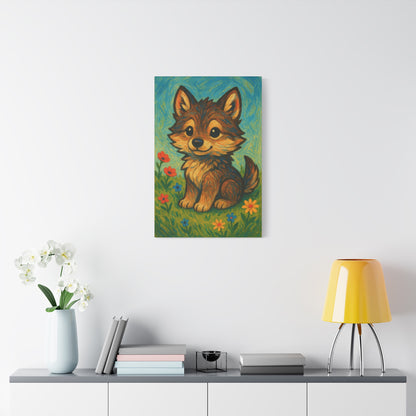 Little Wildflower Wolf | Nature Wolf Canvas Wall Art