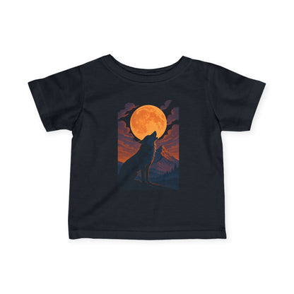 Youth t-shirt with “Duskhowl Moon Wolf” moonlit-themed design, laid flat with ribbed collar, short sleeves, and lightweight cotton-blend fabric.