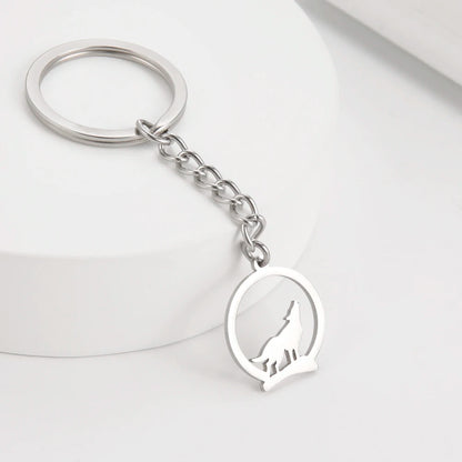 Silver Wolf Emblem Keychain | Stainless Steel Round Pendant
