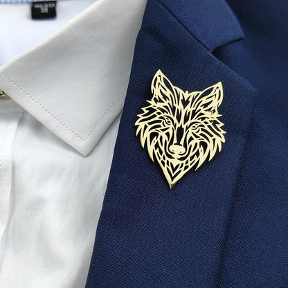 Gold Howl Brooch – 18K Plated Hollow Wolf Head Pin