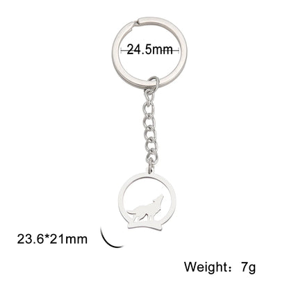 Silver Wolf Emblem Keychain | Stainless Steel Round Pendant