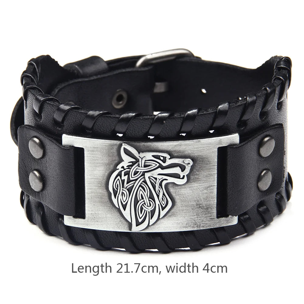 Vargbound Leather Cuff – Viking Wolf Bracelet with Metal Detail