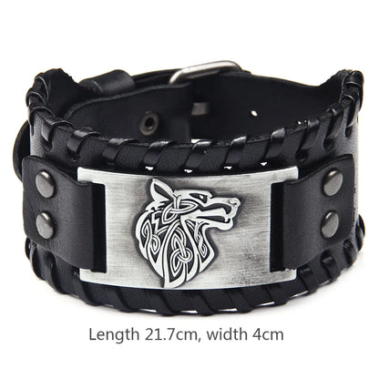 Vargbound Leather Cuff – Viking Wolf Bracelet with Metal Detail
