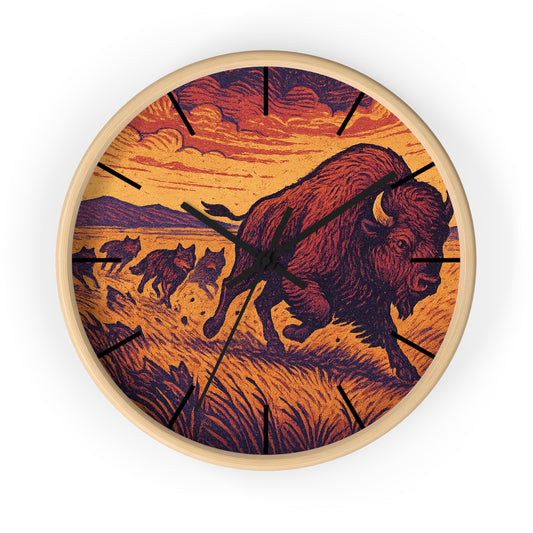 Harvest Howl Wolf Clock | Wooden Frame Wall Clock
