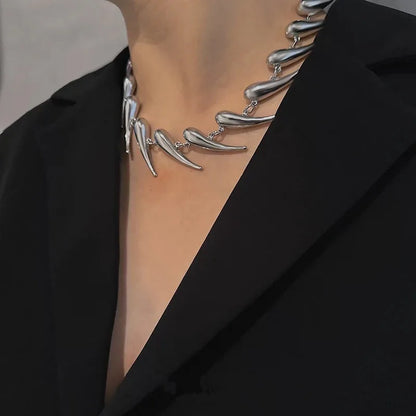Ironfang Choker – Stainless Steel Rivet Chain with Wolf Tooth Detail