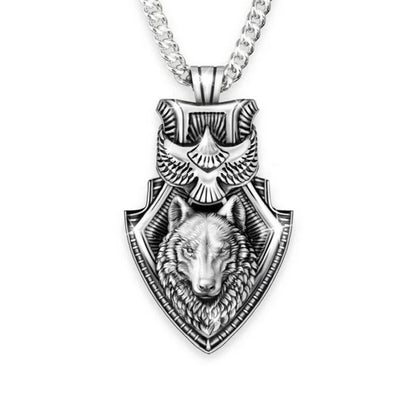 Alpha Crest Pendant – Wolf & Eagle Shield Necklace