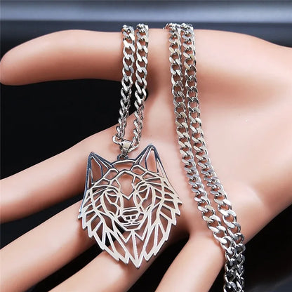 Silver Wolf Pendant – Unisex Stainless Steel Necklace