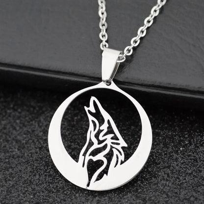 Lunar Howl Pendant – Stainless Steel Wolf Necklace