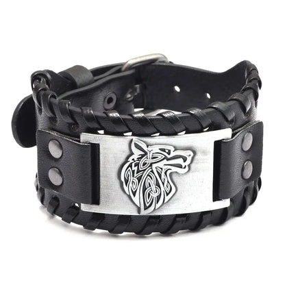 Vargbound Leather Cuff – Viking Wolf Bracelet with Metal Detail