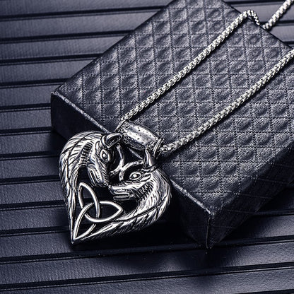 Heartbound Wolves | Twin Wolf Pendant Necklace
