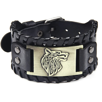 Vargbound Leather Cuff – Viking Wolf Bracelet with Metal Detail