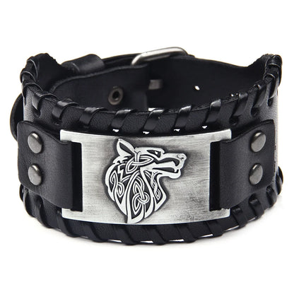 Vargbound Leather Cuff – Viking Wolf Bracelet with Metal Detail