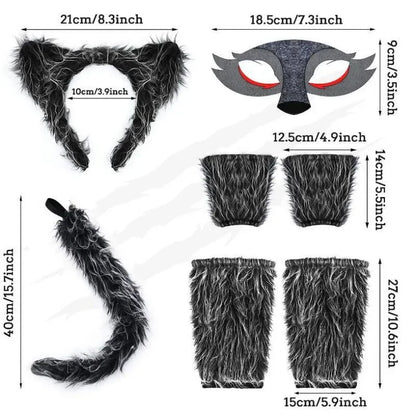 Moonpup Wolf Costume Set | Girls' Cosplay Outfit with Ears, Skirt, Tail, Mask & Warmers