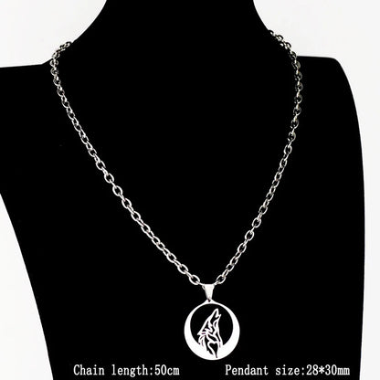 Lunar Howl Pendant – Stainless Steel Wolf Necklace