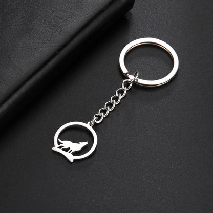 Silver Wolf Emblem Keychain | Stainless Steel Round Pendant